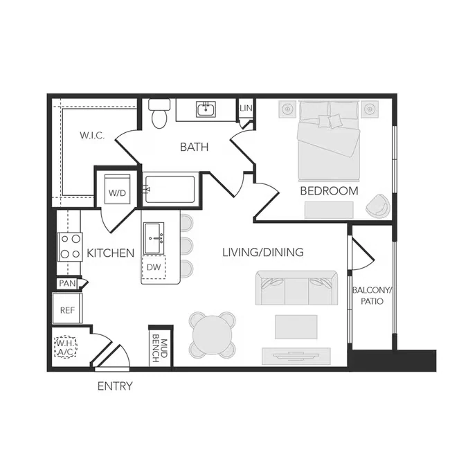 1BR 1BA (712 SF) 12205 floor plan